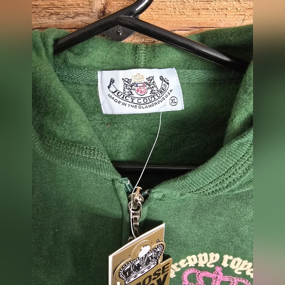 Juicy Couture Vintage Fleece Zip up Hoodie Sweatshirt NEW Green 💚 XL - Picture 2 of 6
